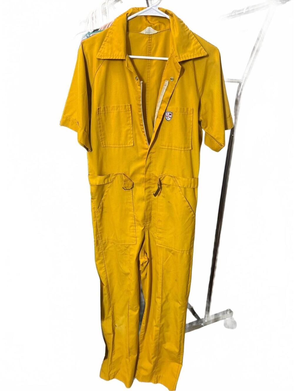 Vintage Montgomery Ward mustard utility jumpsuit/coveralls w fantastic 60 70s